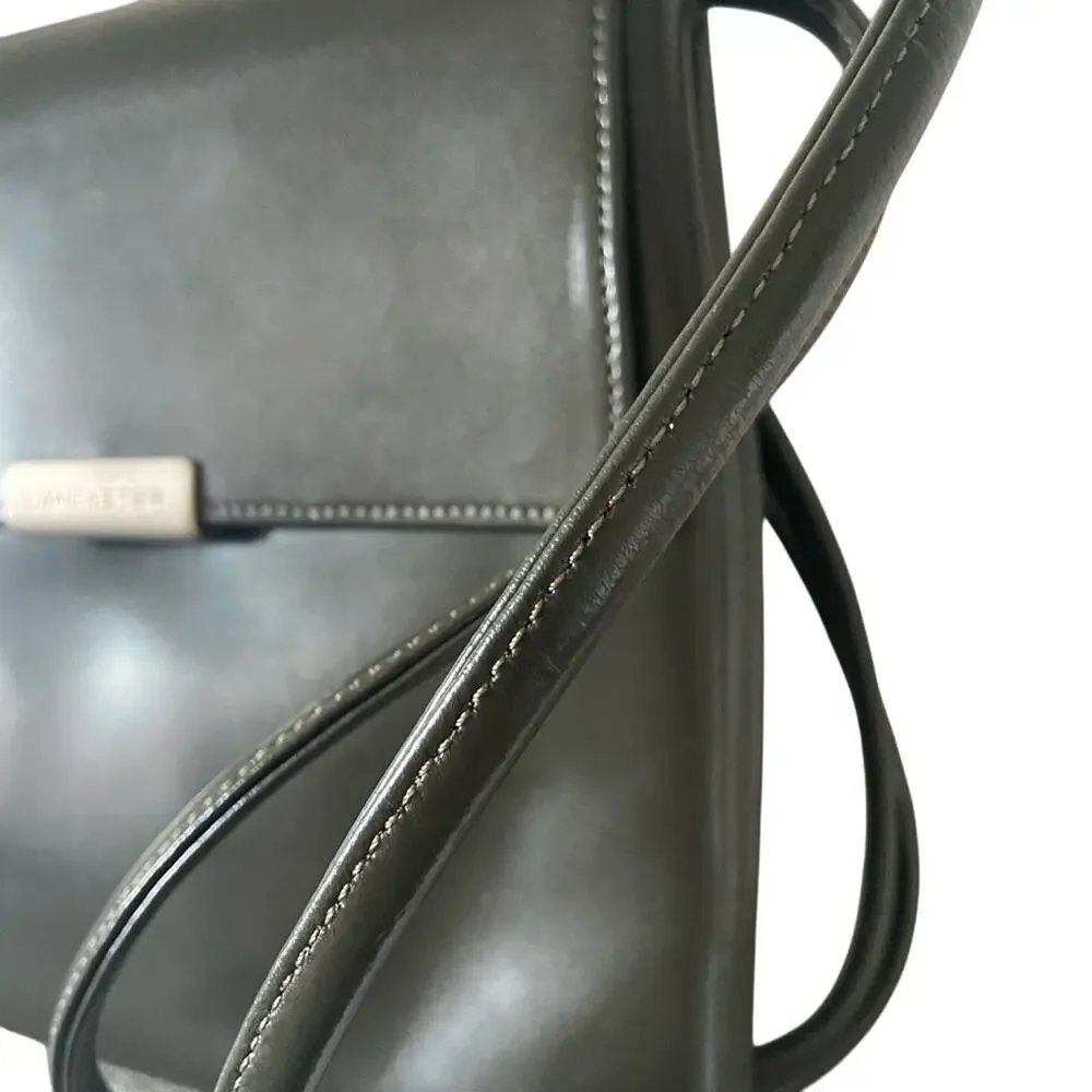 Lancaster Paris Vintage Olive Green Patent Leather Box Shoulder Bag
